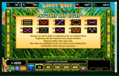 Lucky Buzz Slot Machine Paylines Screen