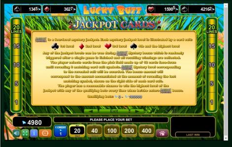 Lucky Buzz Slot Machine Jackpot Cards Feature Screen