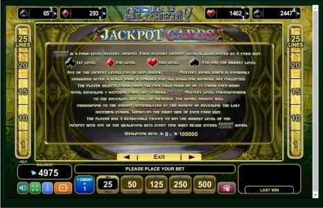 Secrets of Alchemy Slot Machine Jackpot Cards Feature Screen