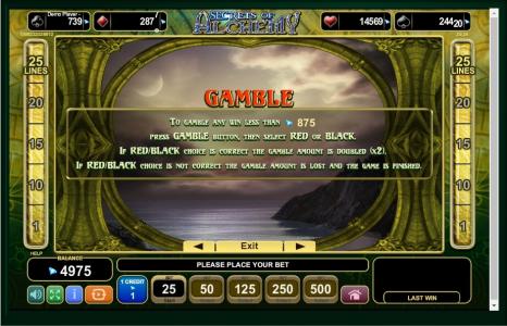 Secrets of Alchemy Slot Machine Gamble Feature Screen by Secrets of Alchemy