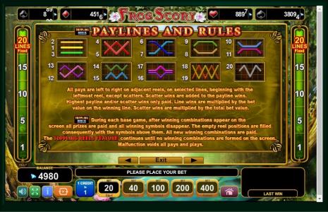 Frog Story Slot Machine Paylines Screen