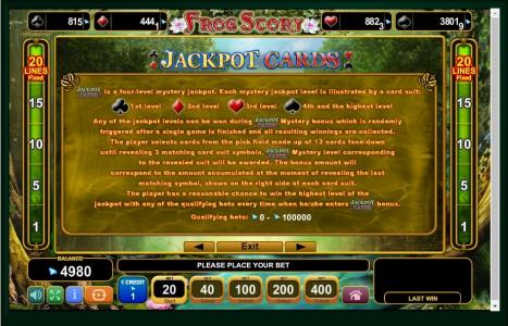 Frog Story Slot Machine Jackpot Cards Feature Screen