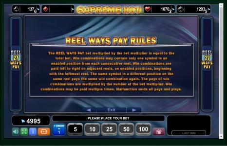 Supreme Hot Slot Machine Play Rules Screen