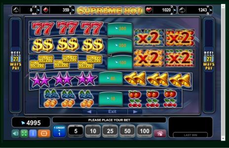Supreme Hot Slot Machine Paytable Screen