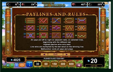 Genius of Leonardo Slot Machine Paylines Screen