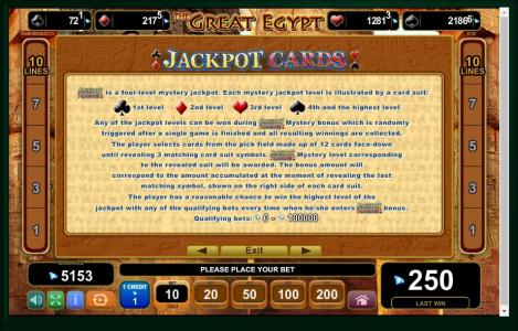 The Great Egypt Slot Machine Jackpot Cards Feature Screen