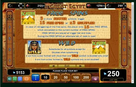The Great Egypt Slot Machine Free Spins Bonus Screen