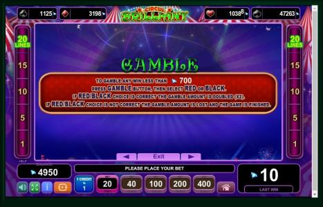 Circus Brilliant Slot Machine Gamble Feature Screen by Frog Story