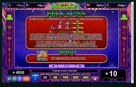 Circus Brilliant Slot Machine Free Spins Bonus Screen