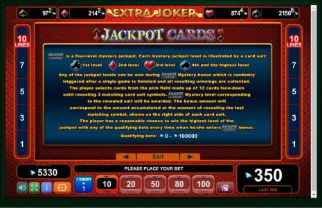 Extra Joker Slot Machine Jackpot Cards Feature Screen