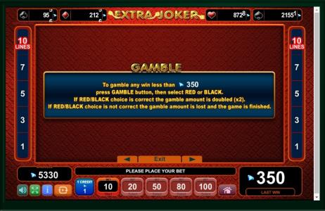 Extra Joker Slot Machine Gamble Feature Screen