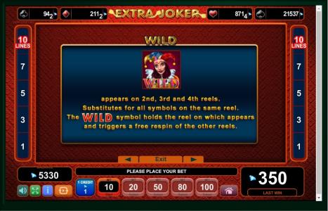 Extra Joker Slot Machine Wild Symbol Screen