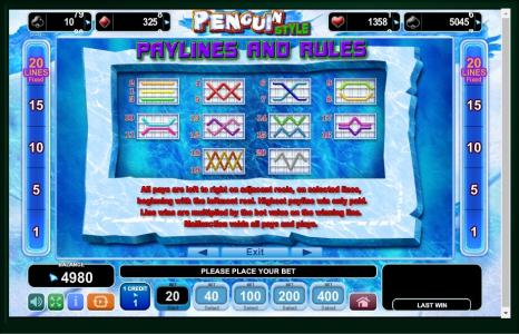 Penguin Style Slot Machine Paylines Screen