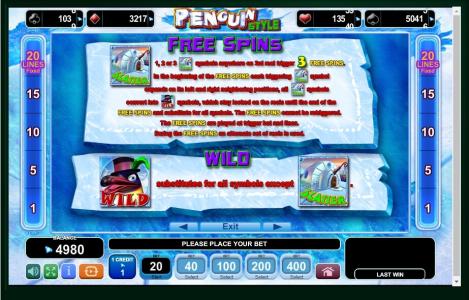Penguin Style Slot Machine Scatter Awards and Wild Symbol Screen