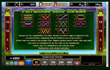 Dragon Reborn Slot Machine Paylines Screen