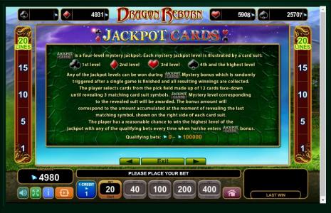 Dragon Reborn Slot Machine Jackpot Cards Feature Screen