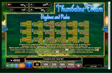 Thumbelinas Dream Slot Machine Paylines Screen