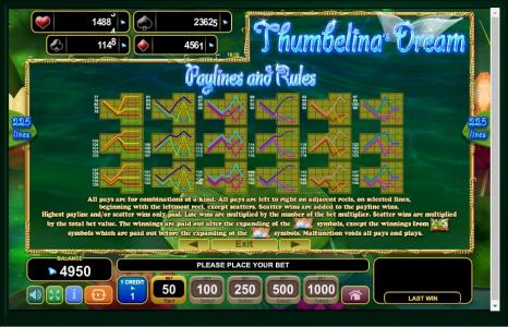 Thumbelinas Dream Slot Machine Paylines Screen