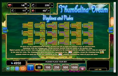 Thumbelinas Dream Slot Machine Paylines Screen