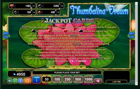 Thumbelinas Dream Slot Machine Jackpot Cards Feature Screen