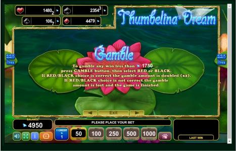 Thumbelinas Dream Slot Machine Gamble Feature Screen