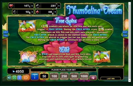 Thumbelinas Dream Slot Machine Free Spins Bonus Screen