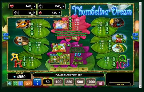 Thumbelinas Dream Slot Machine Paytable Screen