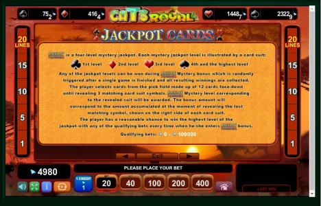 Cats Royal Slot Machine Jackpot Cards Feature Screen