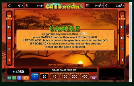Cats Royal Slot Machine Gamble Feature Screen