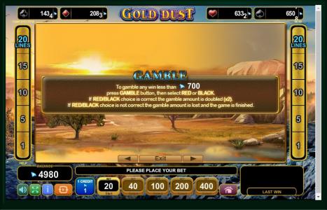 Gold Dust Slot Machine Gamble Feature Screen by Secrets of Alchemy