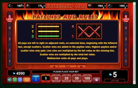 Extremely Hot Slot Machine Paylines Screen