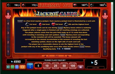 Extremely Hot Slot Machine Jackpot Cards Feature Screen