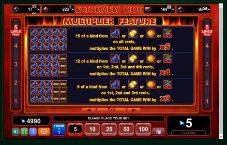 Extremely Hot Slot Machine Multiplier Feature Screen by Extremely Hot