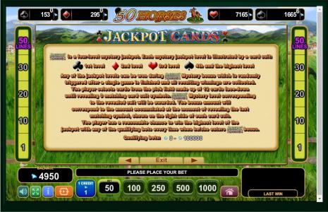 50 Horses Slot Machine Jackpot Cards Feature Screen