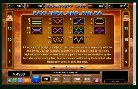 Kangaroo Land Slot Machine Paylines Screen
