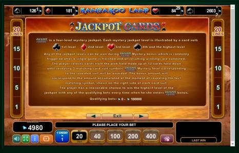 Kangaroo Land Slot Machine Jackpot Cards Feature Screen