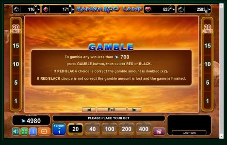 Kangaroo Land Slot Machine Gamble Feature Screen