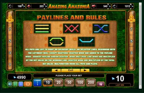Amazing Amazonia Slot Machine Paylines Screen