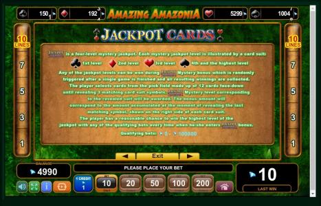 Amazing Amazonia Slot Machine Jackpot Cards Feature Screen