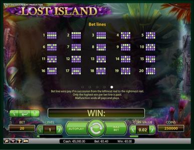 Lost Island Slot Machine Paylines Screen