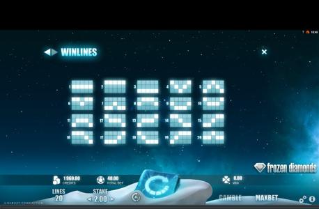 Frozen Diamonds Slot Machine Paylines Screen