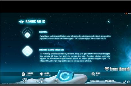 Frozen Diamonds Slot Machine Bonus Falls Feature Screen