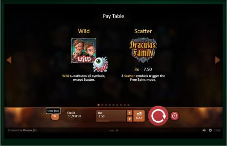 Dracula's Family Slot Machine Scatter Awards and Wild Symbol Screen