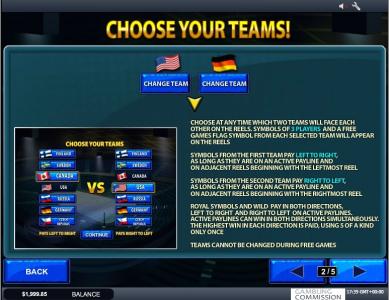 Ice Hockey Slot Machine Choose Your Teams Screen