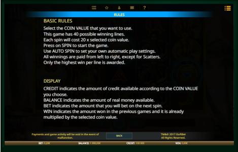 Eye of the Amulet Slot Machine Game Rules Screen