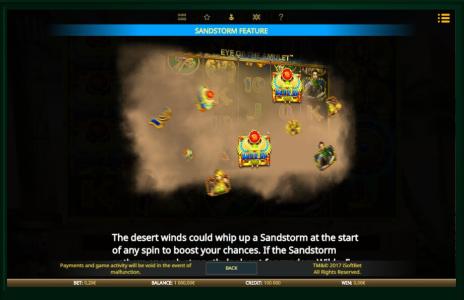 Eye of the Amulet Slot Machine Sandstorm Feature Screen