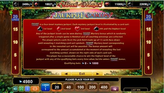 Book Of Magic Slot Machine Jackpot Cards Screen