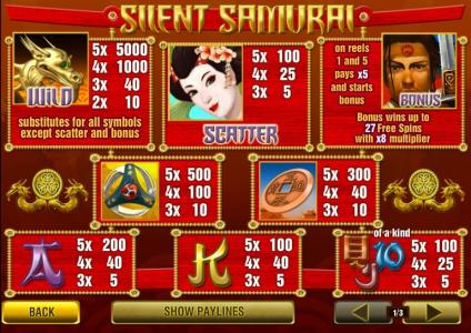 Silent Samurai Slot Machine Paytable Screen