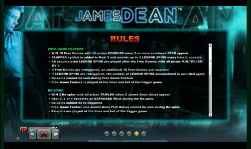 James Dean Slot Machine Game Rules Screen