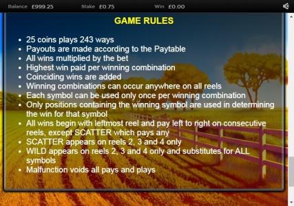 Golden Hen Slot Machine Game Rules Screen